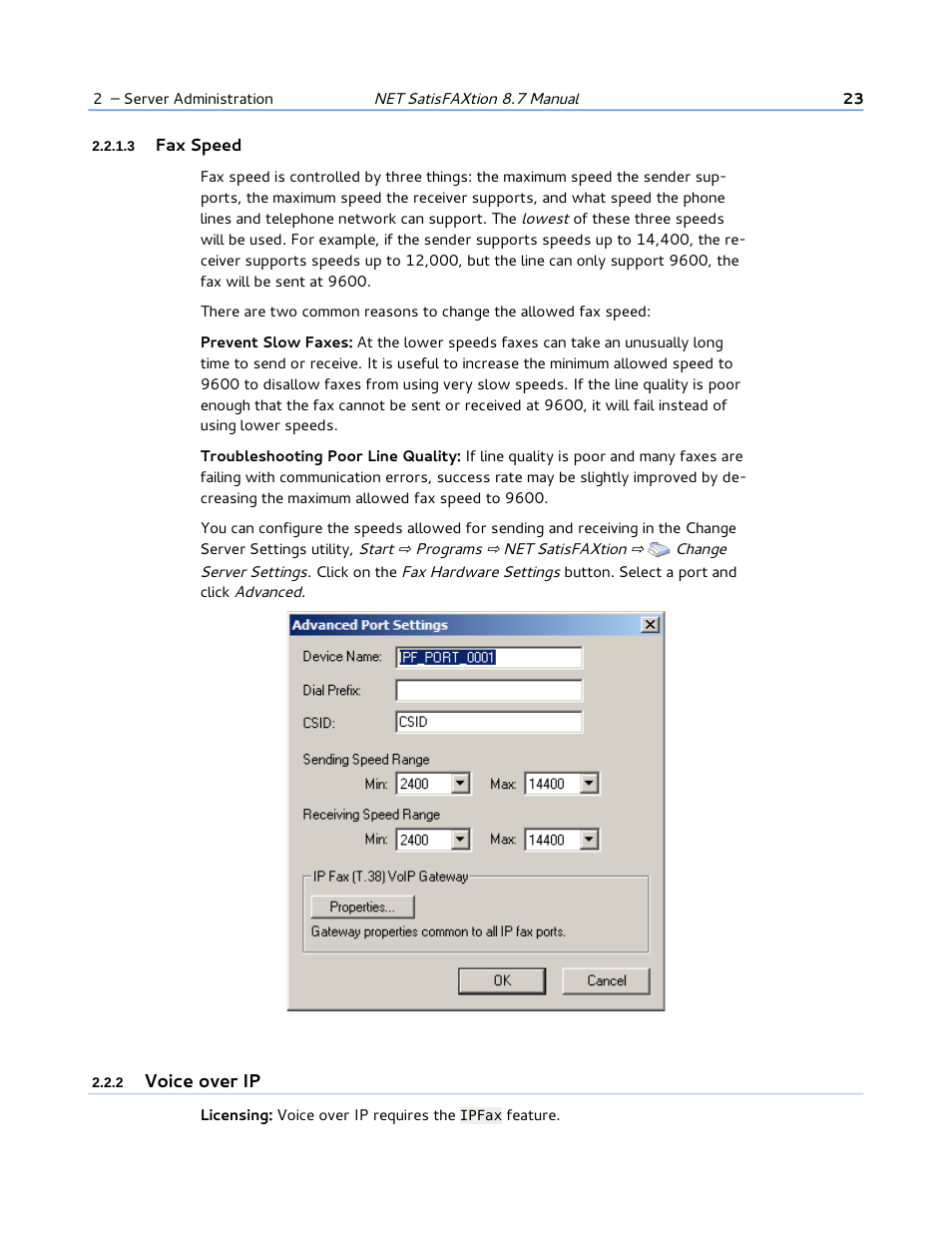 3 fax speed, 2 voice over ip, Voice over ip | FaxBack NET SatisFAXtion 8.7 (Including R3) - Manual User Manual | Page 23 / 238