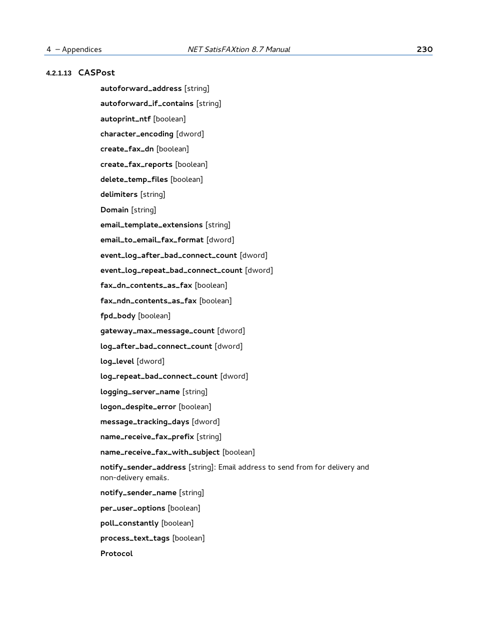 13 caspost | FaxBack NET SatisFAXtion 8.7 (Including R3) - Manual User Manual | Page 230 / 238