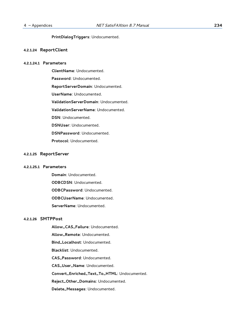 24 reportclient, 1 parameters, 25 reportserver | 26 smtppost | FaxBack NET SatisFAXtion 8.7 (Including R3) - Manual User Manual | Page 234 / 238