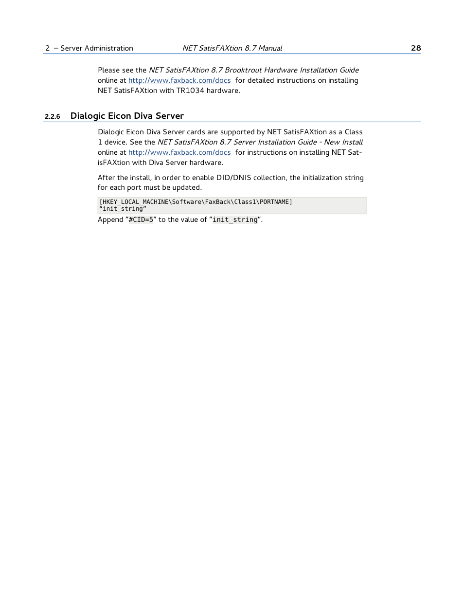 6 dialogic eicon diva server | FaxBack NET SatisFAXtion 8.7 (Including R3) - Manual User Manual | Page 28 / 238