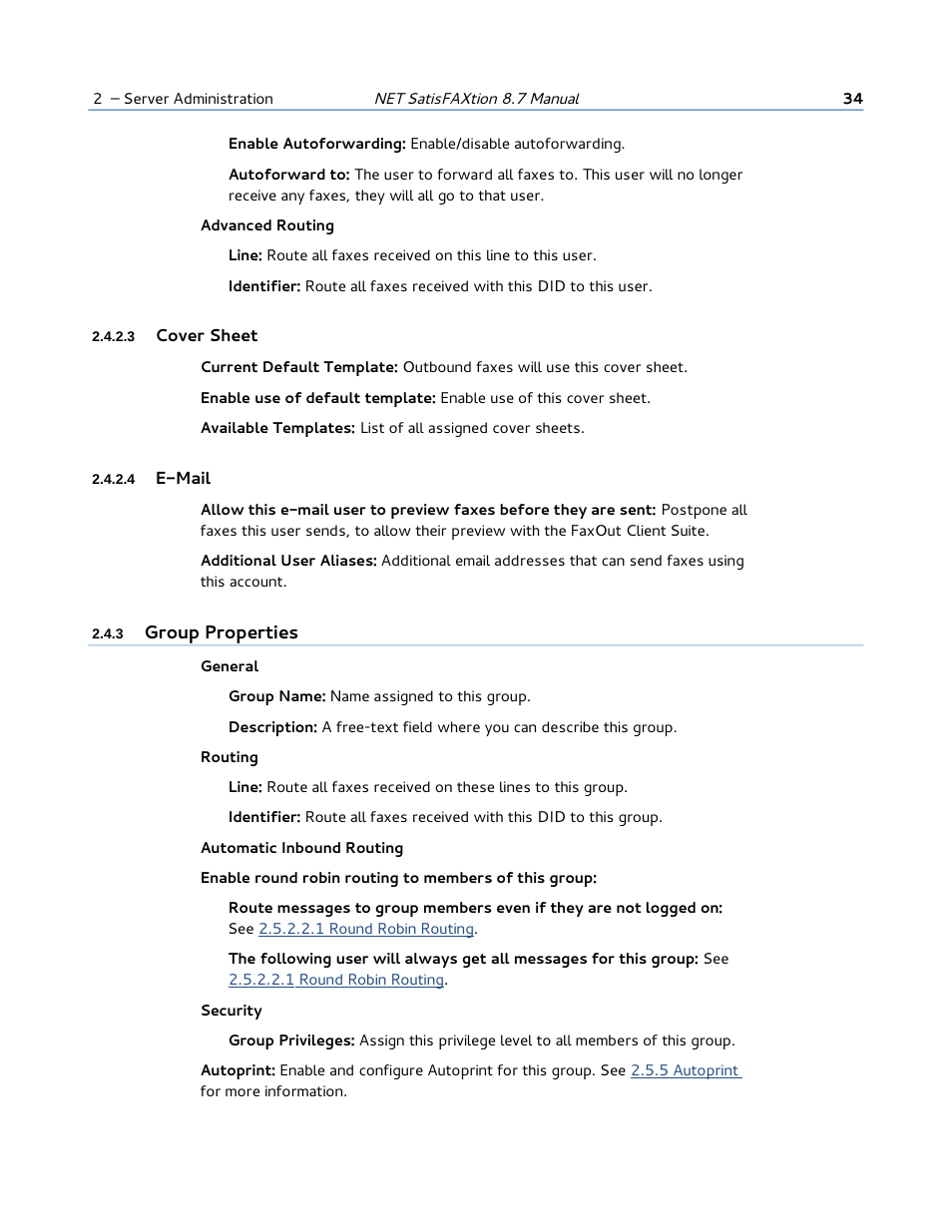 3 cover sheet, 4 e-mail, 3 group properties | FaxBack NET SatisFAXtion 8.7 (Including R3) - Manual User Manual | Page 34 / 238