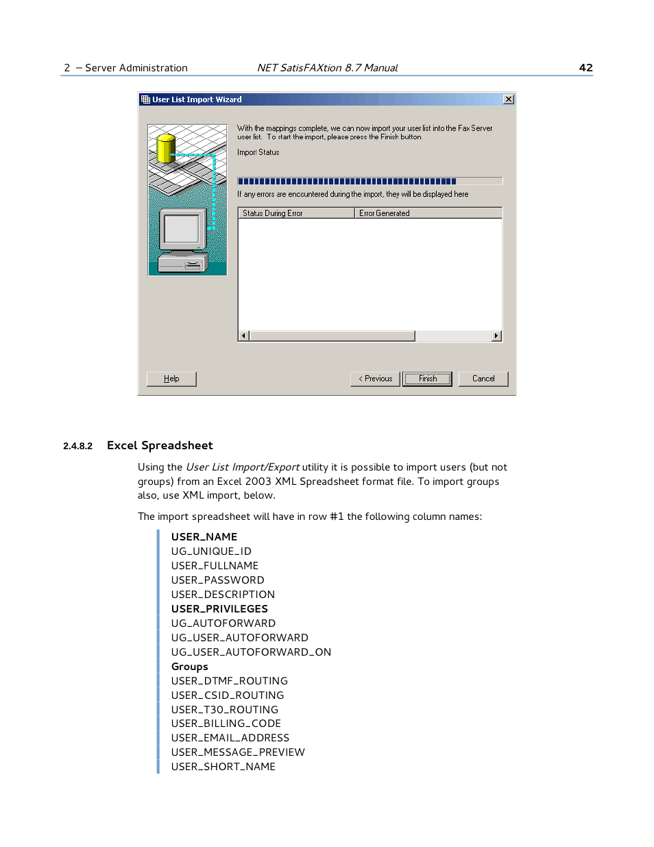 2 excel spreadsheet | FaxBack NET SatisFAXtion 8.7 (Including R3) - Manual User Manual | Page 42 / 238