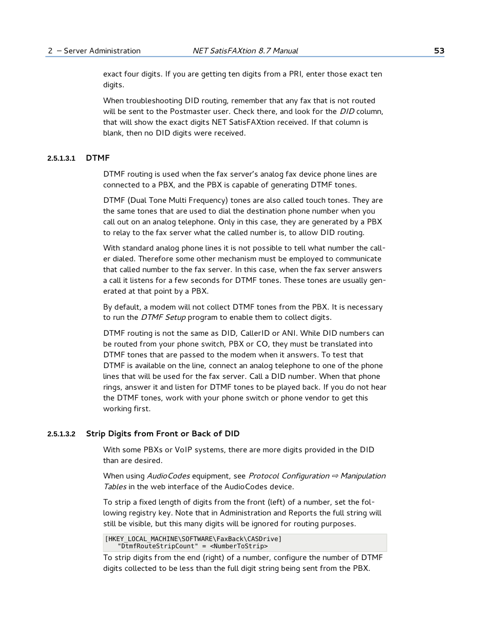 1 dtmf, 2 strip digits from front or back of did | FaxBack NET SatisFAXtion 8.7 (Including R3) - Manual User Manual | Page 53 / 238