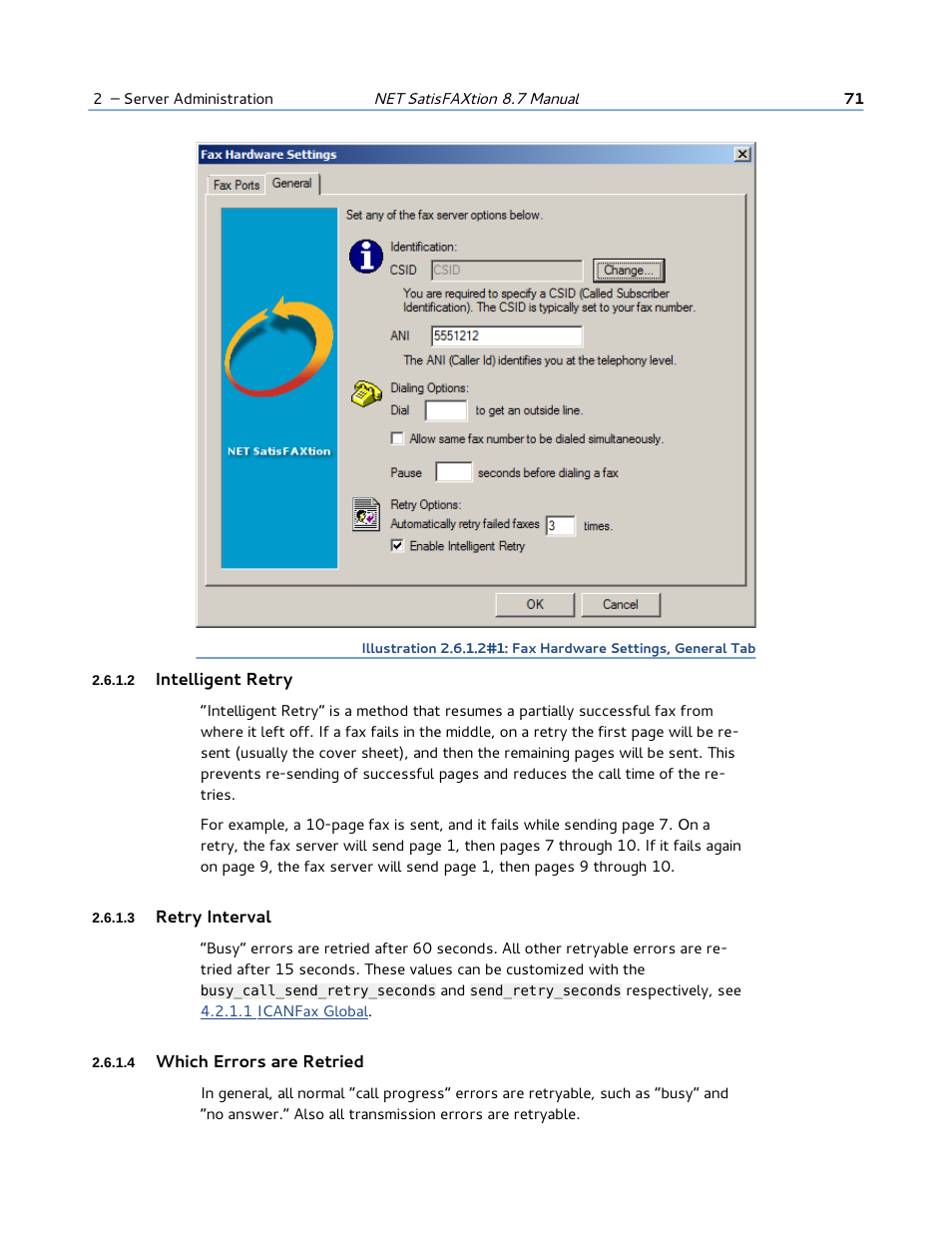2 intelligent retry, 3 retry interval, 4 which errors are retried | FaxBack NET SatisFAXtion 8.7 (Including R3) - Manual User Manual | Page 71 / 238