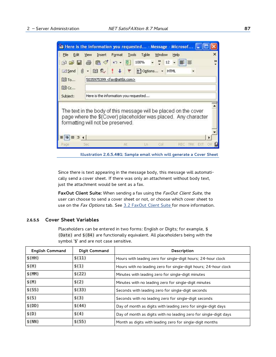 5 cover sheet variables | FaxBack NET SatisFAXtion 8.7 (Including R3) - Manual User Manual | Page 87 / 238