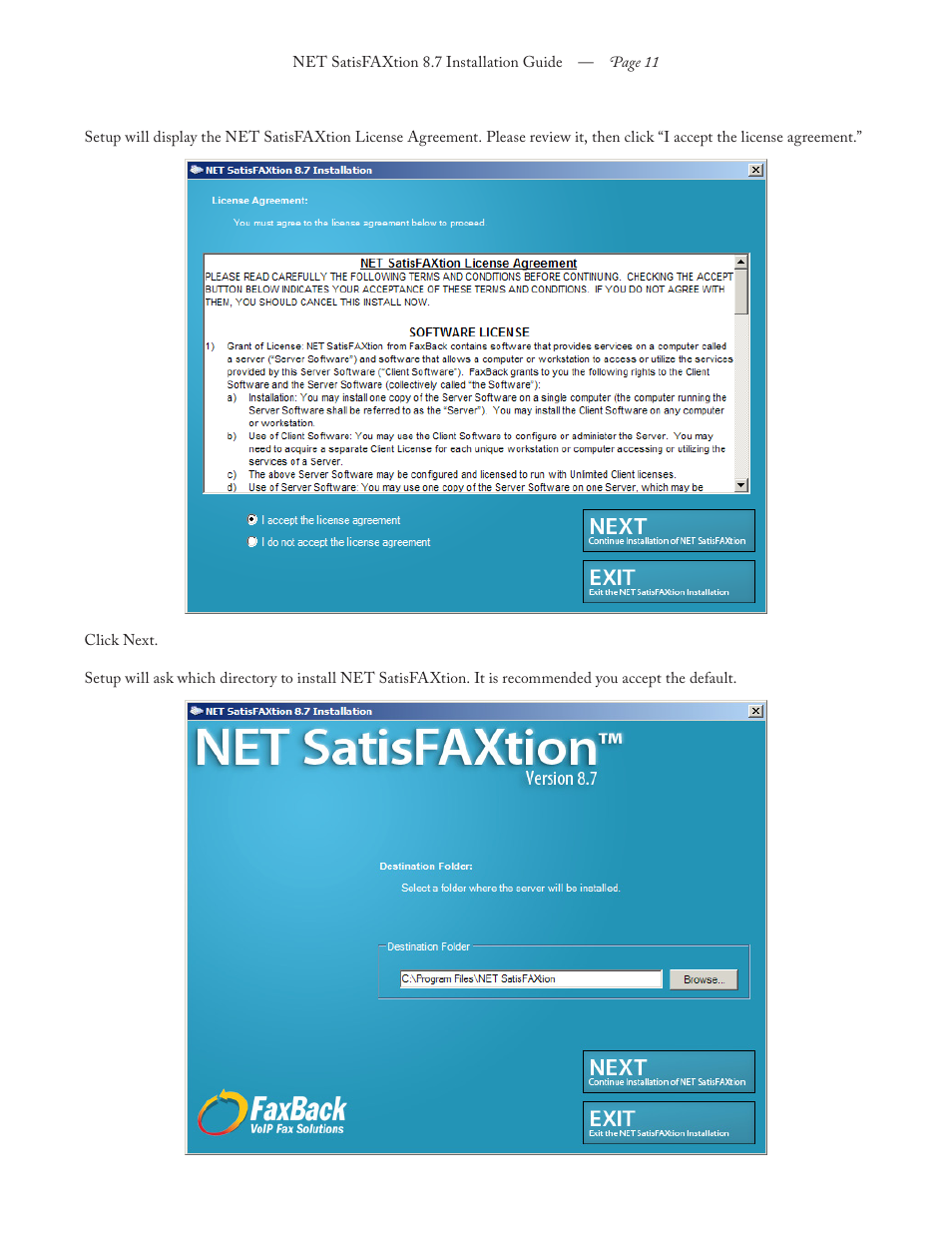 FaxBack NET SatisFAXtion 8.7 (Including R3) - Installation Guide User Manual | Page 11 / 22
