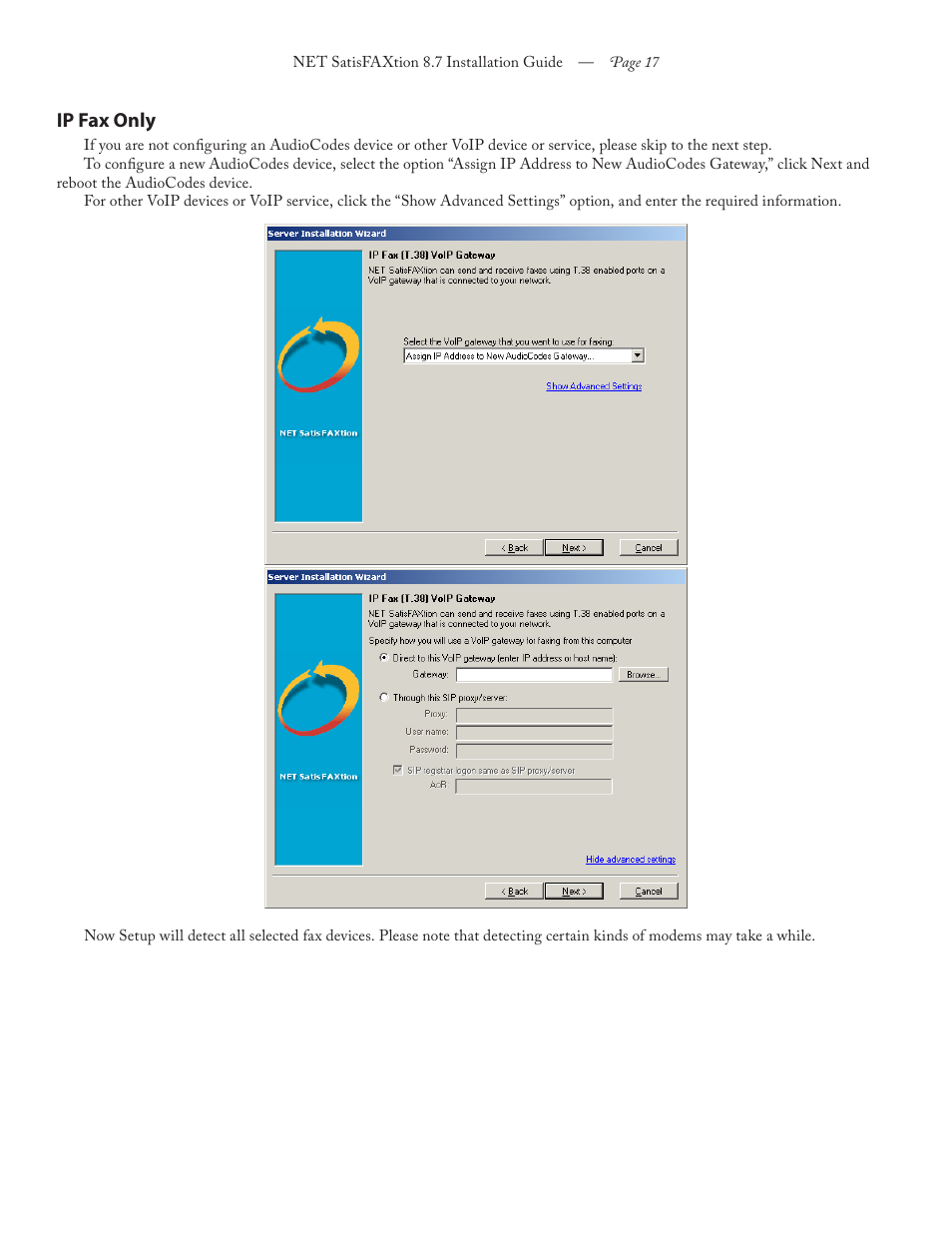 Ip fax only | FaxBack NET SatisFAXtion 8.7 (Including R3) - Installation Guide User Manual | Page 17 / 22