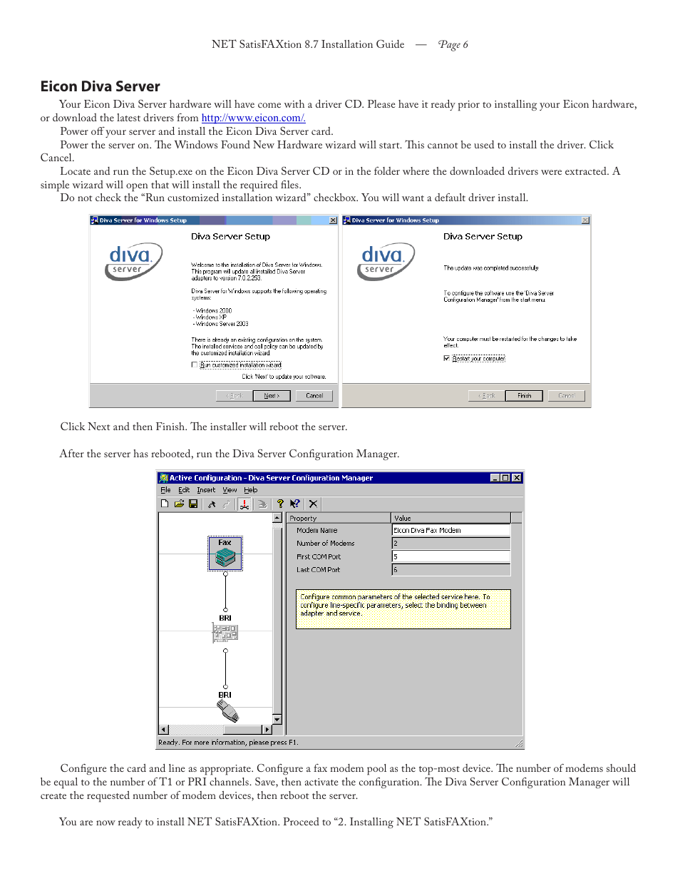 Eicon diva server | FaxBack NET SatisFAXtion 8.7 (Including R3) - Installation Guide User Manual | Page 6 / 22