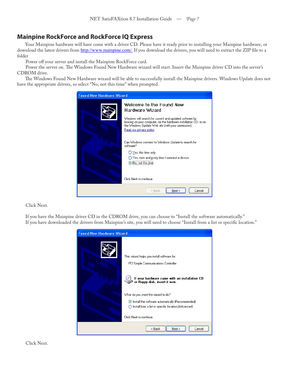 Mainpine rockforce and rockforce iq express | FaxBack NET SatisFAXtion 8.7 (Including R3) - Installation Guide User Manual | Page 7 / 22