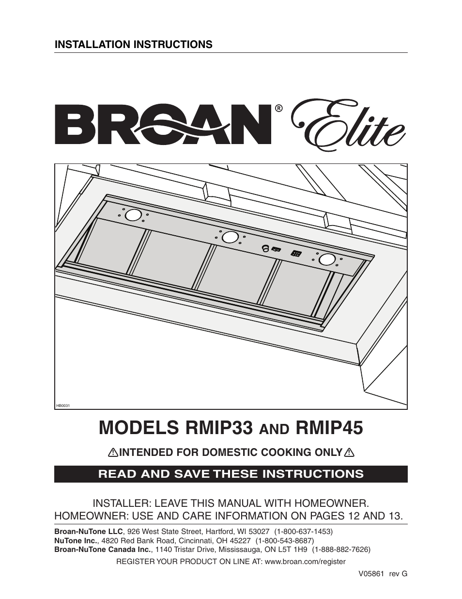 Broan ELITE RMIP33 User Manual | 48 pages