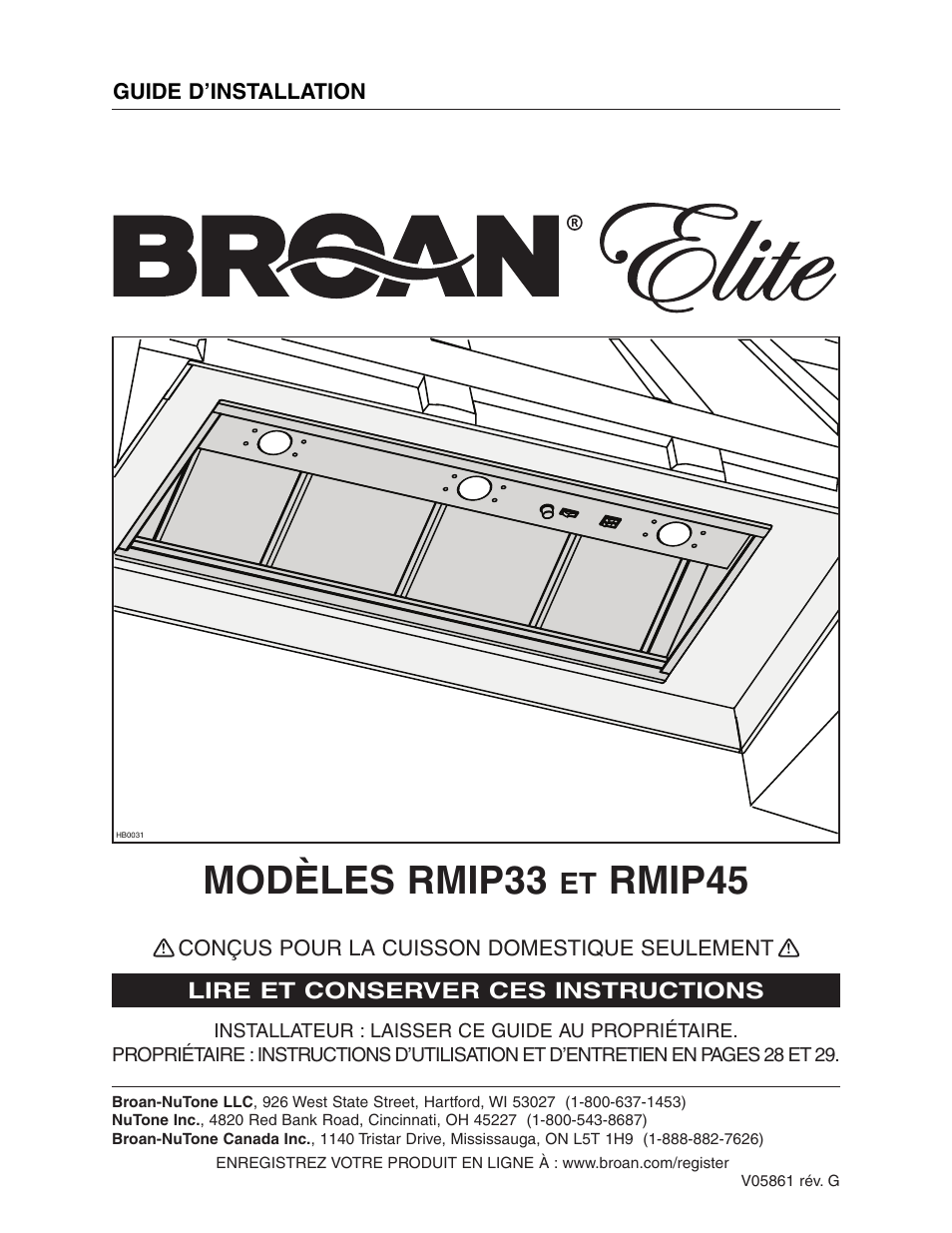 Modèles rmip33, Rmip45 | Broan ELITE RMIP33 User Manual | Page 17 / 48