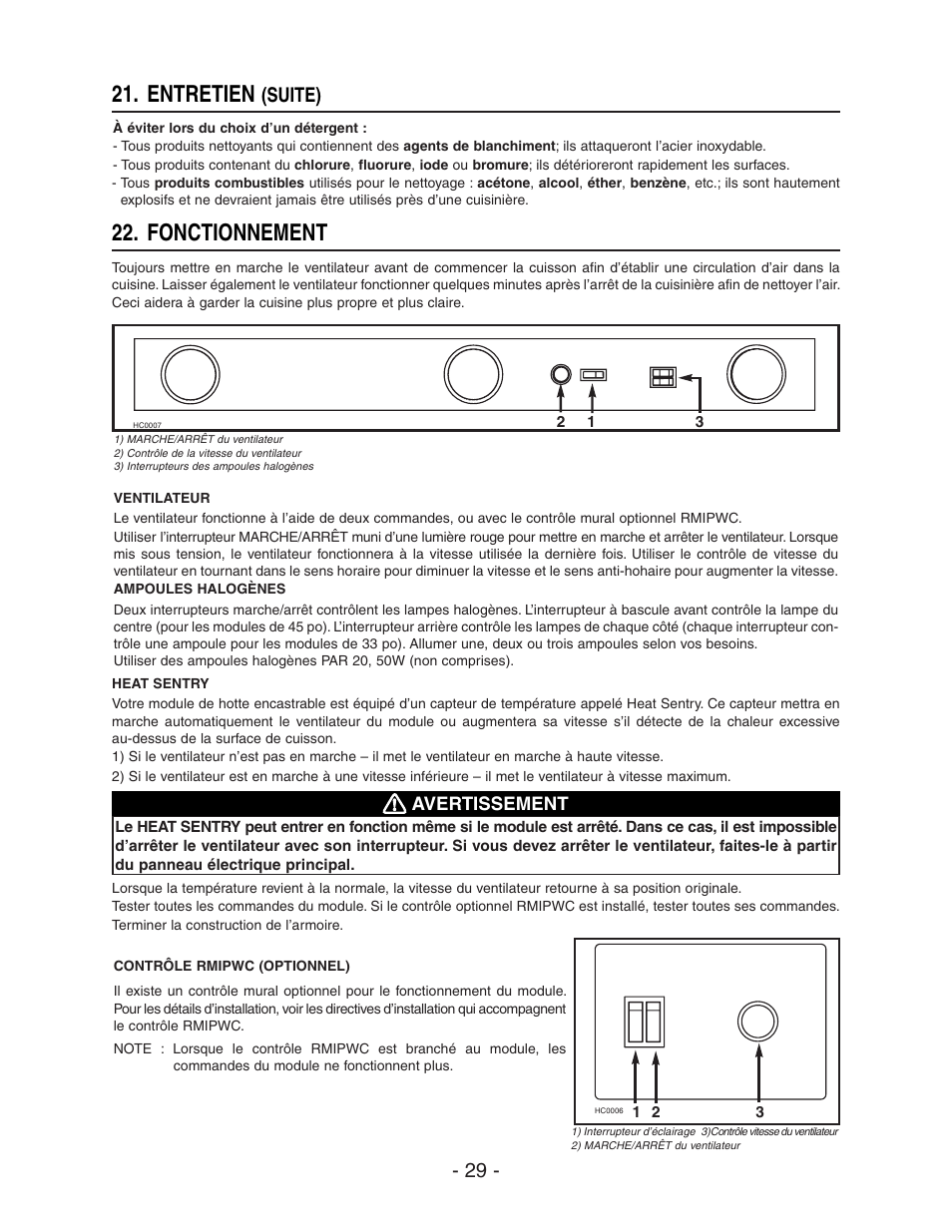 Entretien, Fonctionnement, Suite) | Broan ELITE RMIP33 User Manual | Page 29 / 48