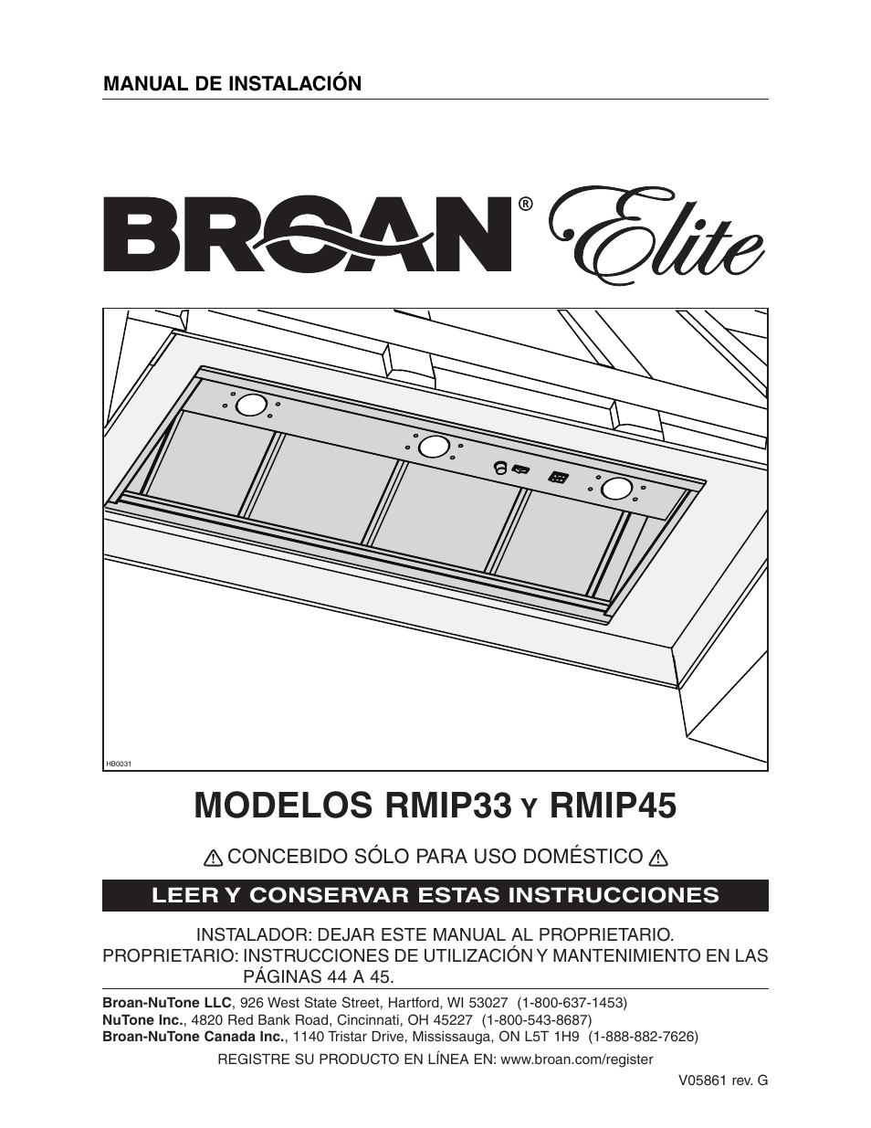 Modelos rmip33, Rmip45 | Broan ELITE RMIP33 User Manual | Page 33 / 48