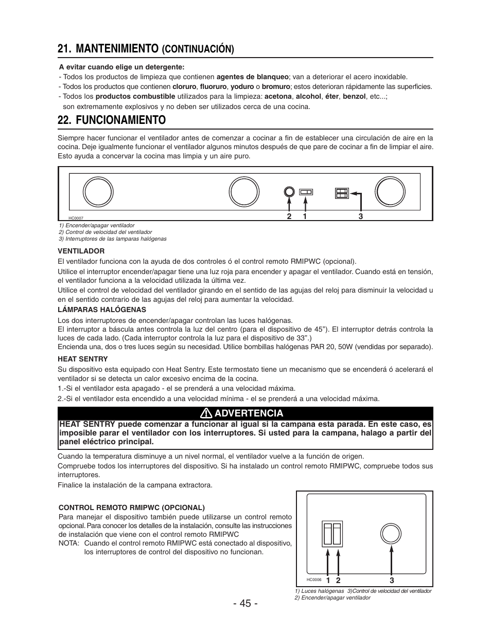 Mantenimiento, Funcionamiento, Continuación) | Broan ELITE RMIP33 User Manual | Page 45 / 48