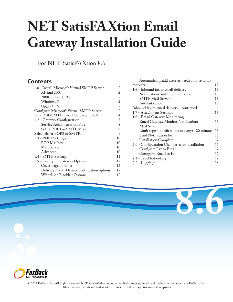 FaxBack NET SatisFAXtion 8.6 - Email Gateway Installation Guide User Manual | 19 pages