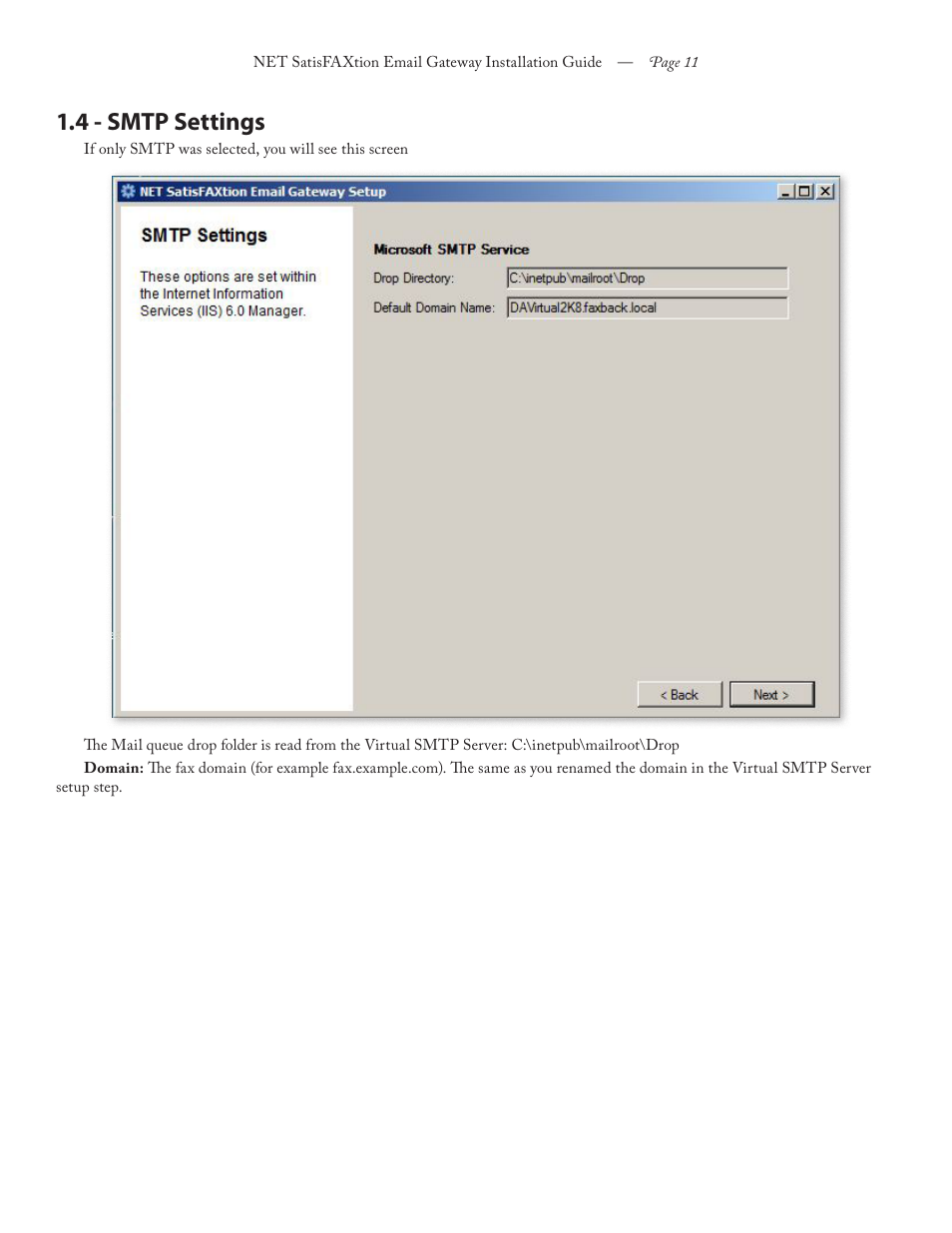 4 - smtp settings | FaxBack NET SatisFAXtion 8.6 - Email Gateway Installation Guide User Manual | Page 11 / 19
