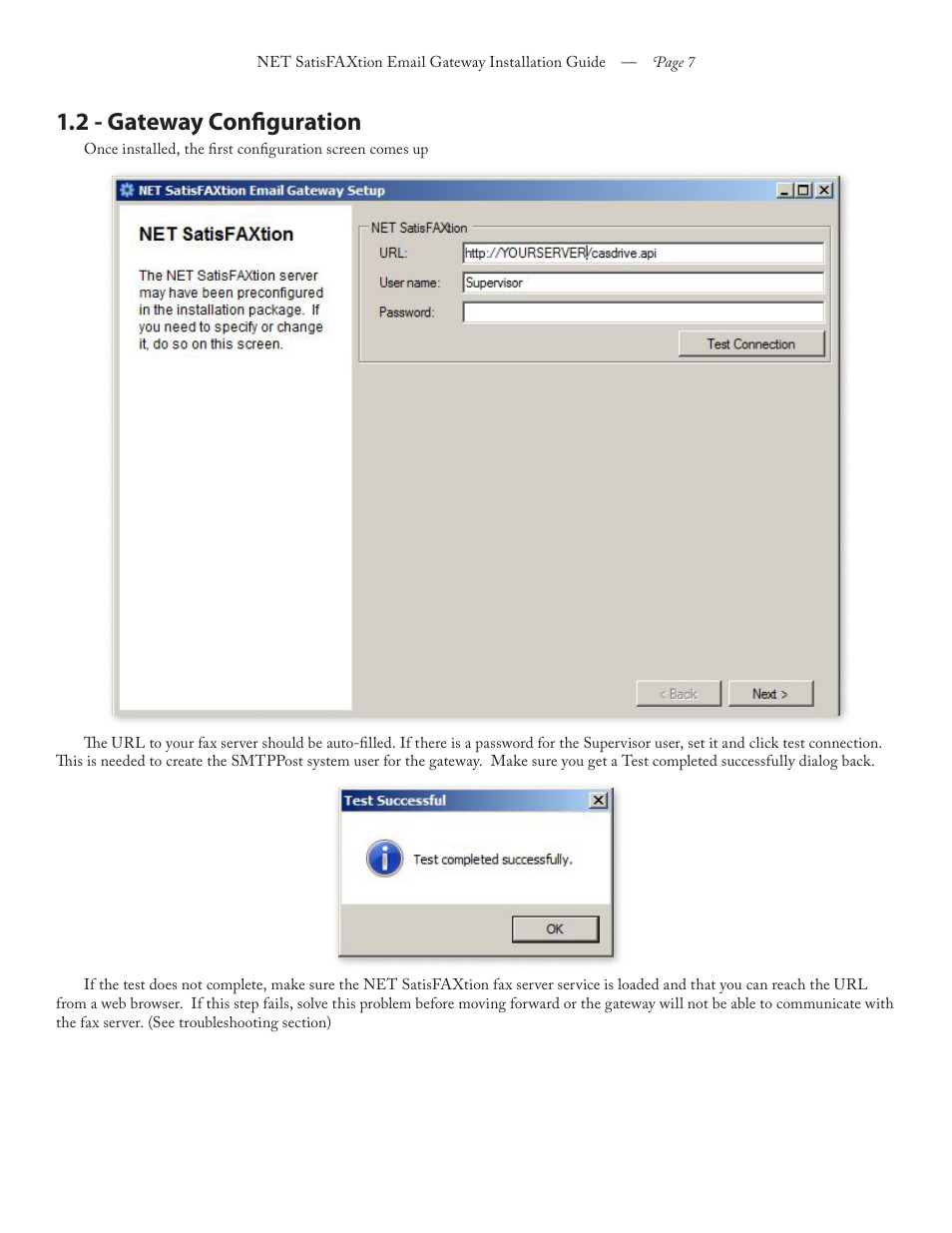 2 - gateway configuration | FaxBack NET SatisFAXtion 8.6 - Email Gateway Installation Guide User Manual | Page 7 / 19
