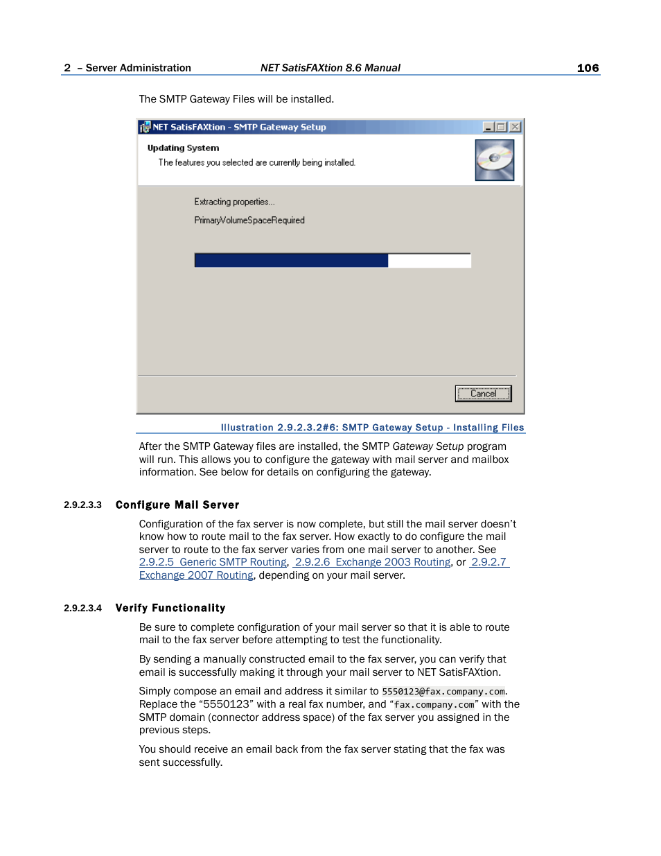 3 configure mail server, 4 verify functionality | FaxBack NET SatisFAXtion 8.6 - Manual User Manual | Page 106 / 240