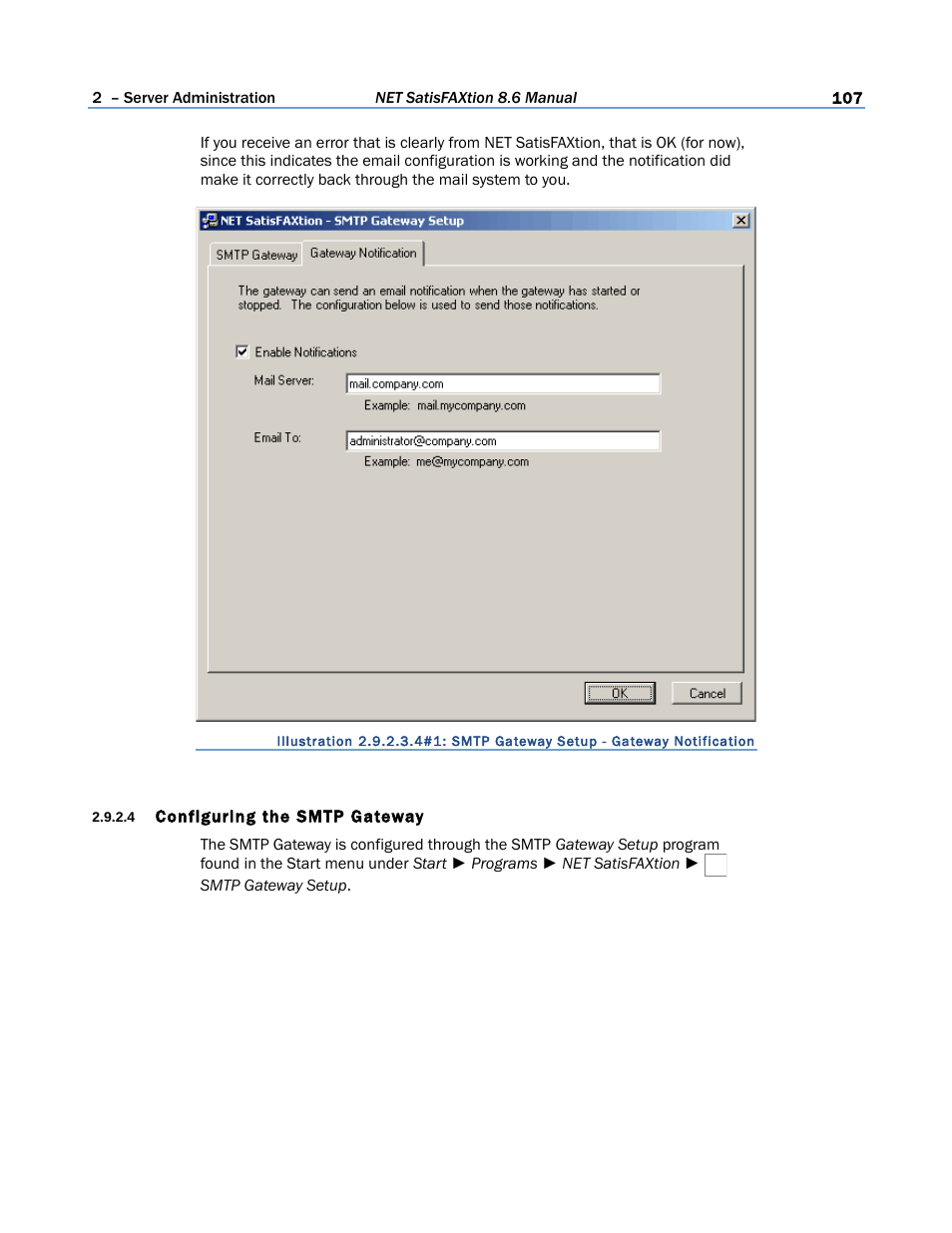 4 configuring the smtp gateway | FaxBack NET SatisFAXtion 8.6 - Manual User Manual | Page 107 / 240