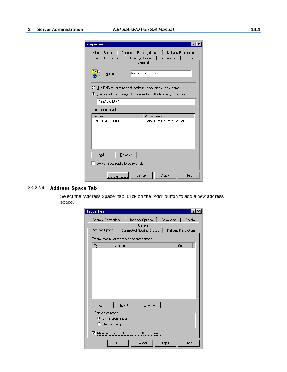 4 address space tab | FaxBack NET SatisFAXtion 8.6 - Manual User Manual | Page 114 / 240