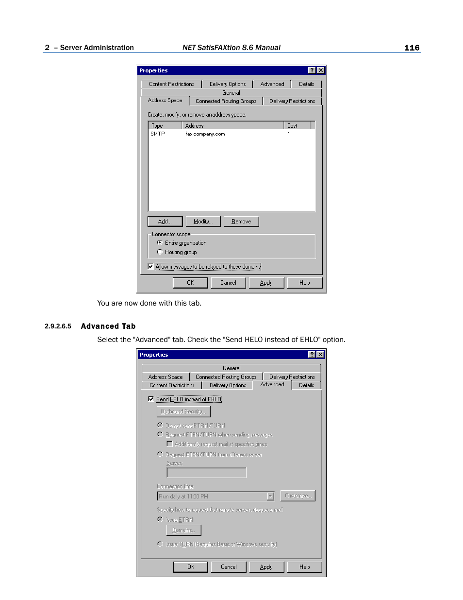 5 advanced tab | FaxBack NET SatisFAXtion 8.6 - Manual User Manual | Page 116 / 240
