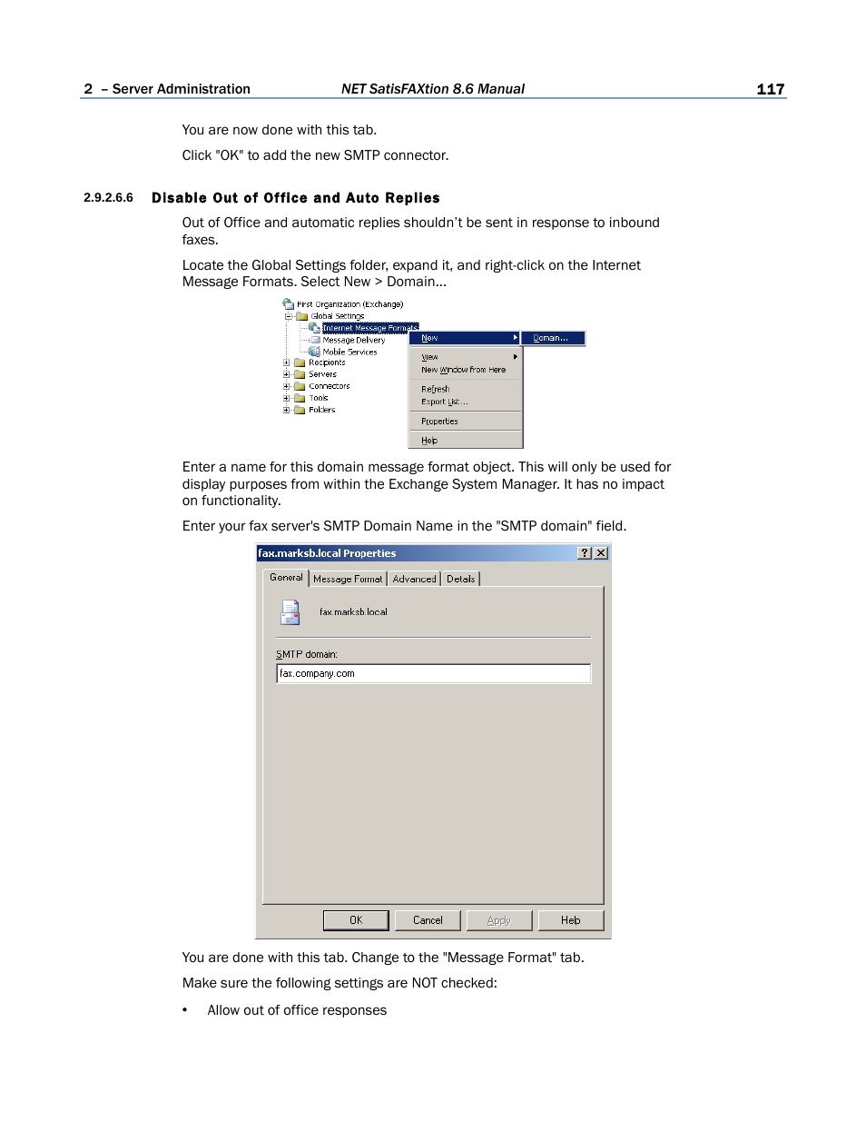 6 disable out of office and auto replies | FaxBack NET SatisFAXtion 8.6 - Manual User Manual | Page 117 / 240