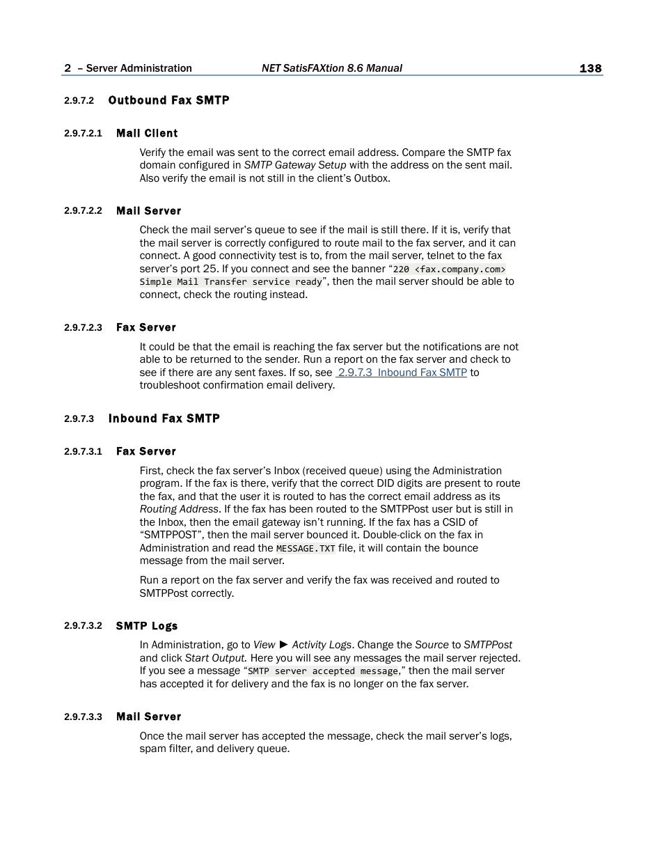 2 outbound fax smtp, 1 mail client, 2 mail server | 3 fax server, 3 inbound fax smtp, 1 fax server, 2 smtp logs, 3 mail server | FaxBack NET SatisFAXtion 8.6 - Manual User Manual | Page 138 / 240