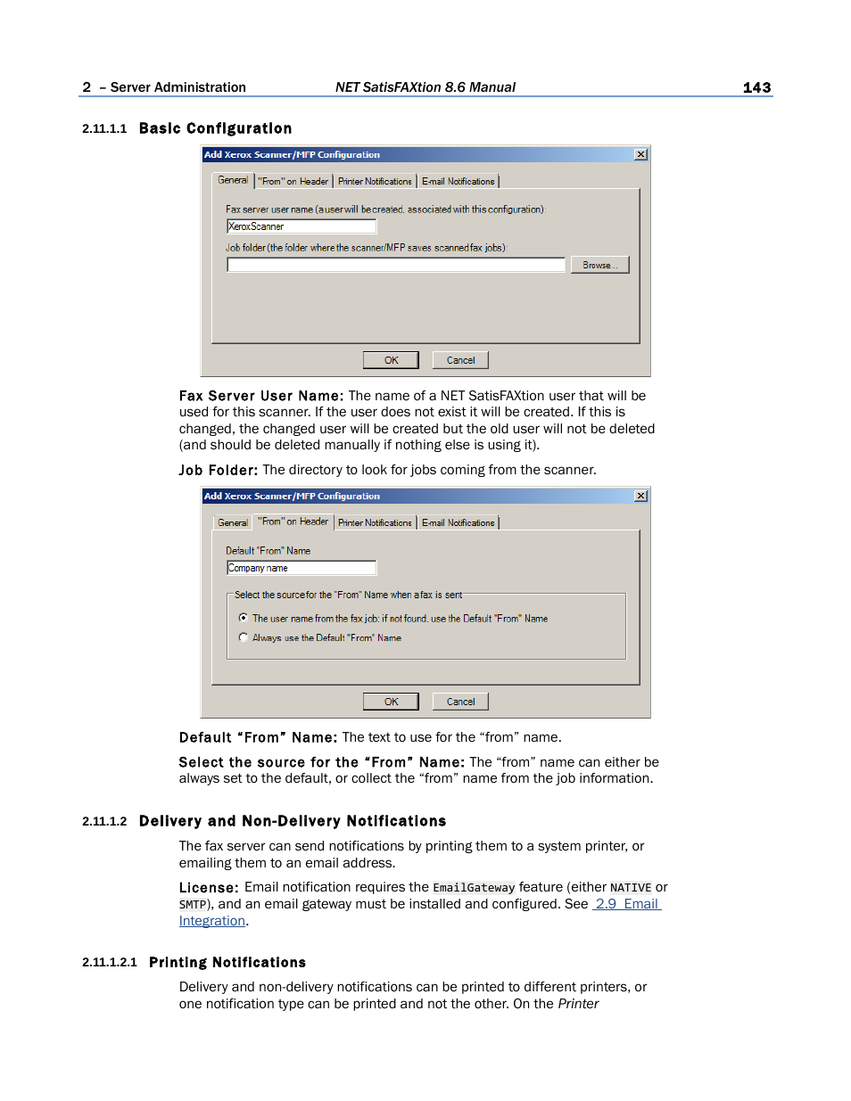 1 basic configuration, 2 delivery and non-delivery notifications, 1 printing notifications | FaxBack NET SatisFAXtion 8.6 - Manual User Manual | Page 143 / 240