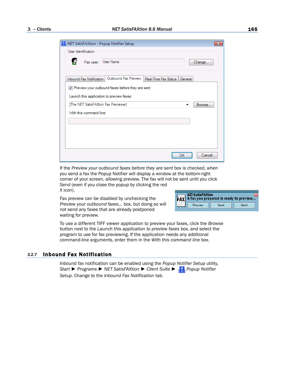 7 inbound fax notification | FaxBack NET SatisFAXtion 8.6 - Manual User Manual | Page 165 / 240