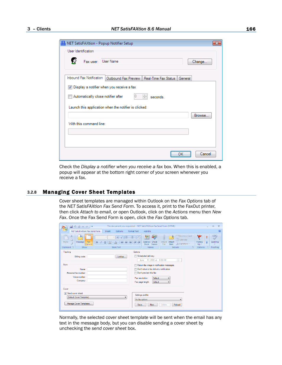 8 managing cover sheet templates | FaxBack NET SatisFAXtion 8.6 - Manual User Manual | Page 166 / 240