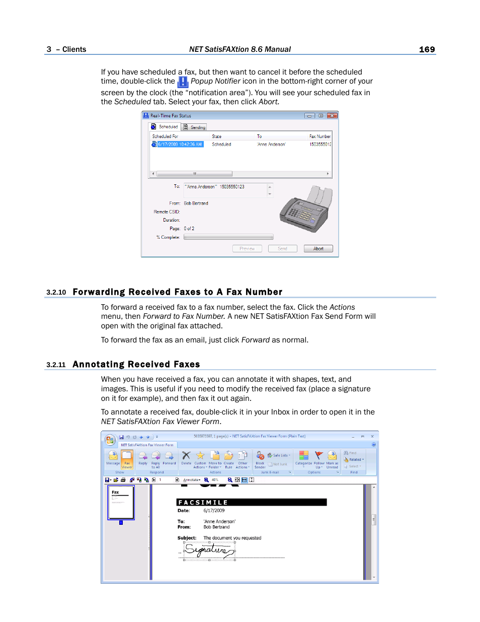 10 forwarding received faxes to a fax number, 11 annotating received faxes | FaxBack NET SatisFAXtion 8.6 - Manual User Manual | Page 169 / 240