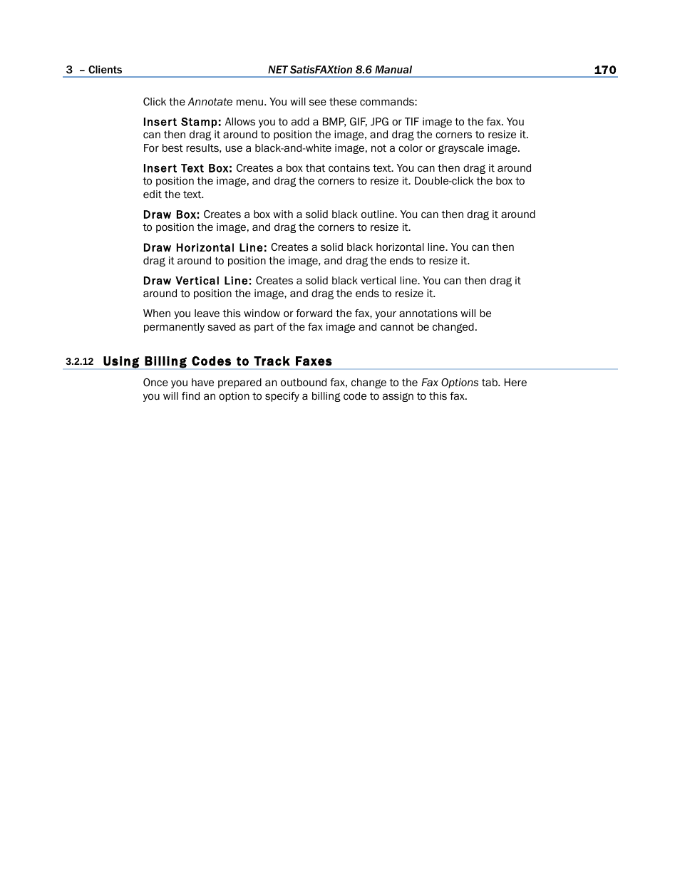 12 using billing codes to track faxes | FaxBack NET SatisFAXtion 8.6 - Manual User Manual | Page 170 / 240