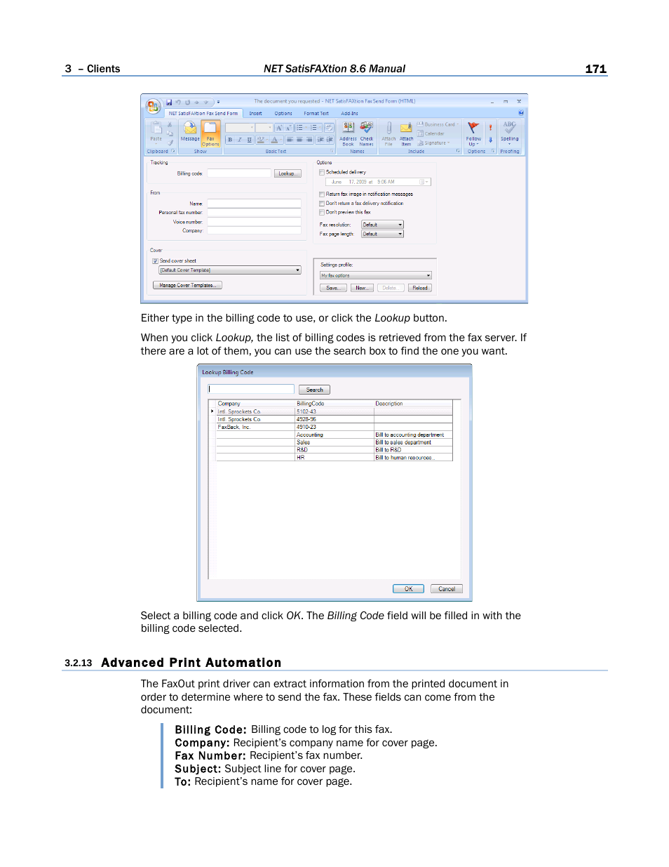 13 advanced print automation | FaxBack NET SatisFAXtion 8.6 - Manual User Manual | Page 171 / 240