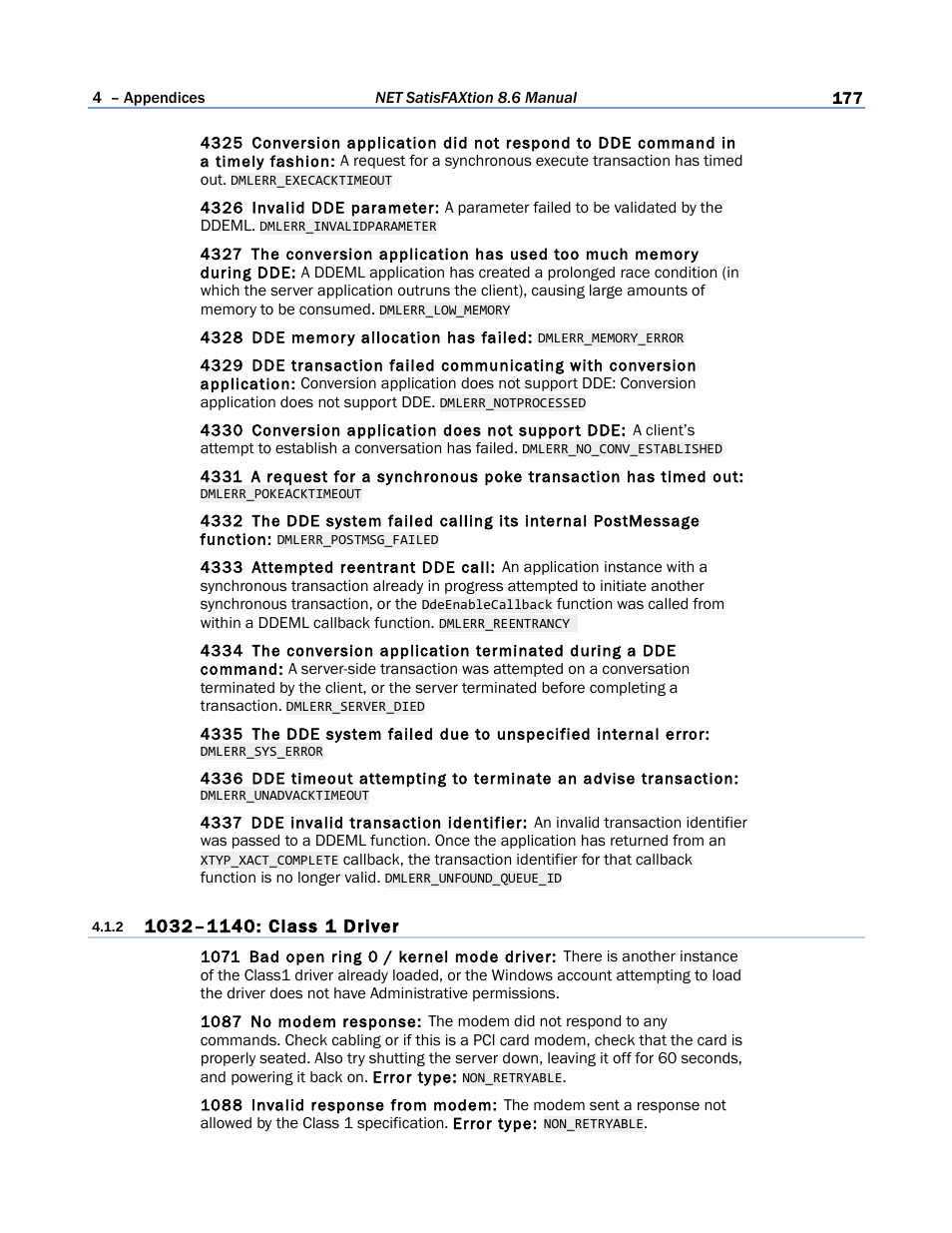 2 1032–1140: class 1 driver | FaxBack NET SatisFAXtion 8.6 - Manual User Manual | Page 177 / 240