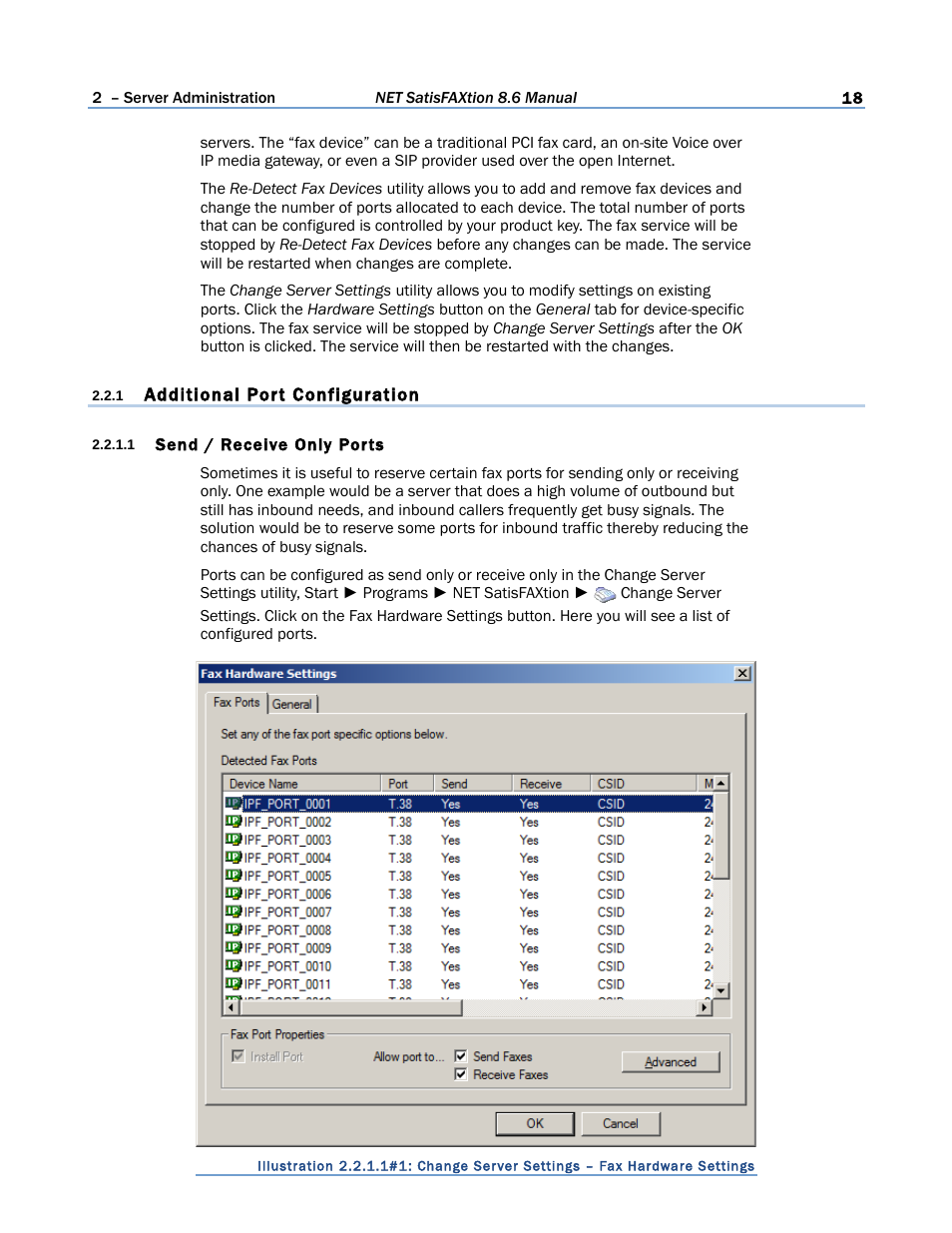 1 additional port configuration, 1 send / receive only ports | FaxBack NET SatisFAXtion 8.6 - Manual User Manual | Page 18 / 240