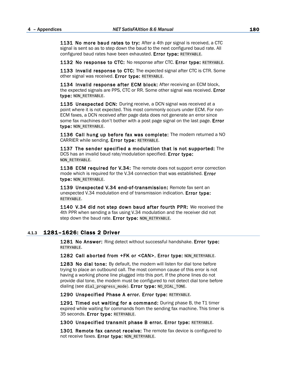 3 1281–1626: class 2 driver | FaxBack NET SatisFAXtion 8.6 - Manual User Manual | Page 180 / 240