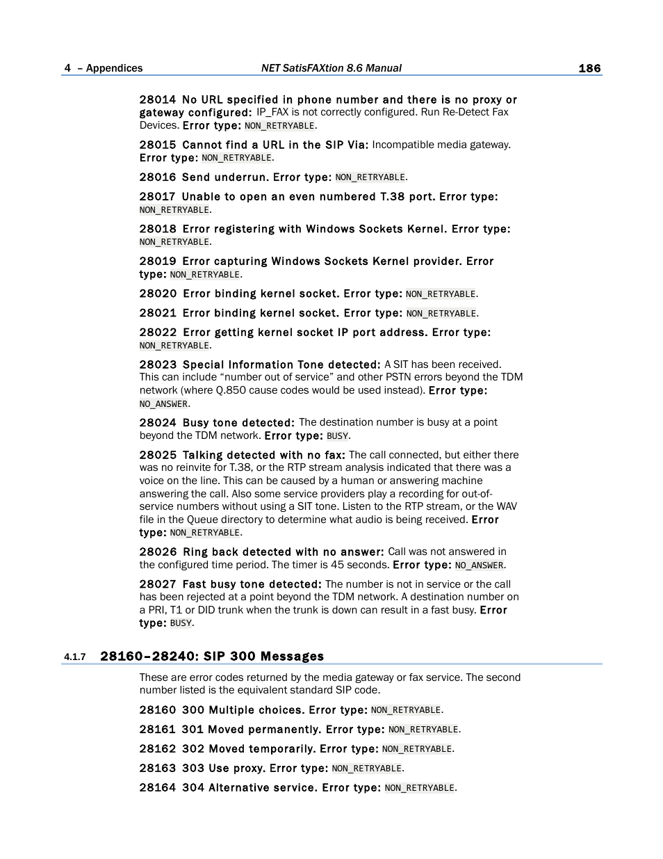 7 28160–28240: sip 300 messages | FaxBack NET SatisFAXtion 8.6 - Manual User Manual | Page 186 / 240