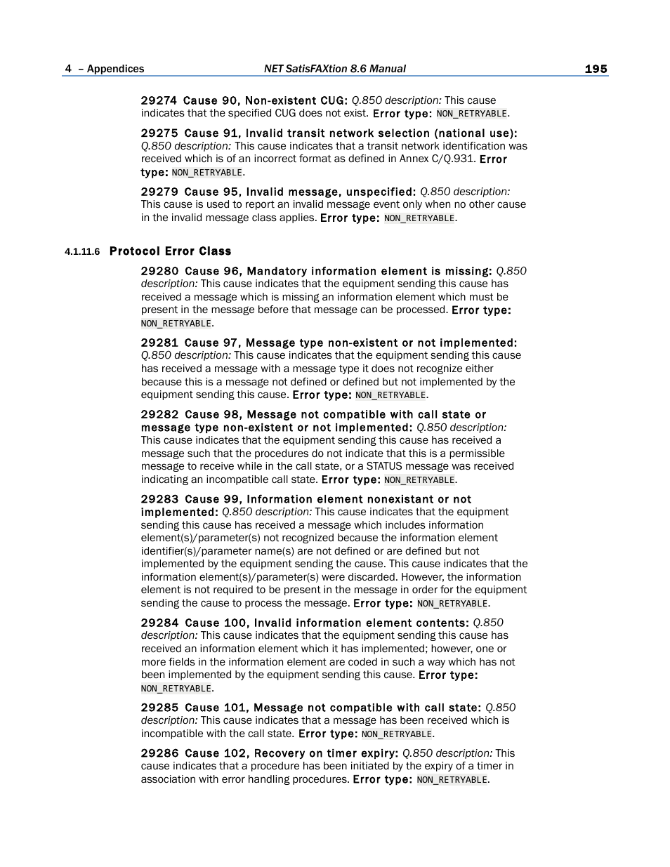 6 protocol error class | FaxBack NET SatisFAXtion 8.6 - Manual User Manual | Page 195 / 240