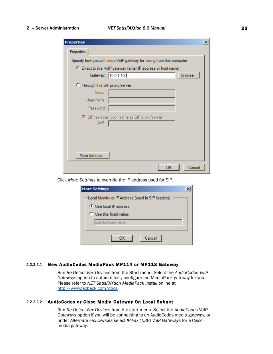 1 new audiocodes mediapack mp114 or mp118 gateway | FaxBack NET SatisFAXtion 8.6 - Manual User Manual | Page 22 / 240