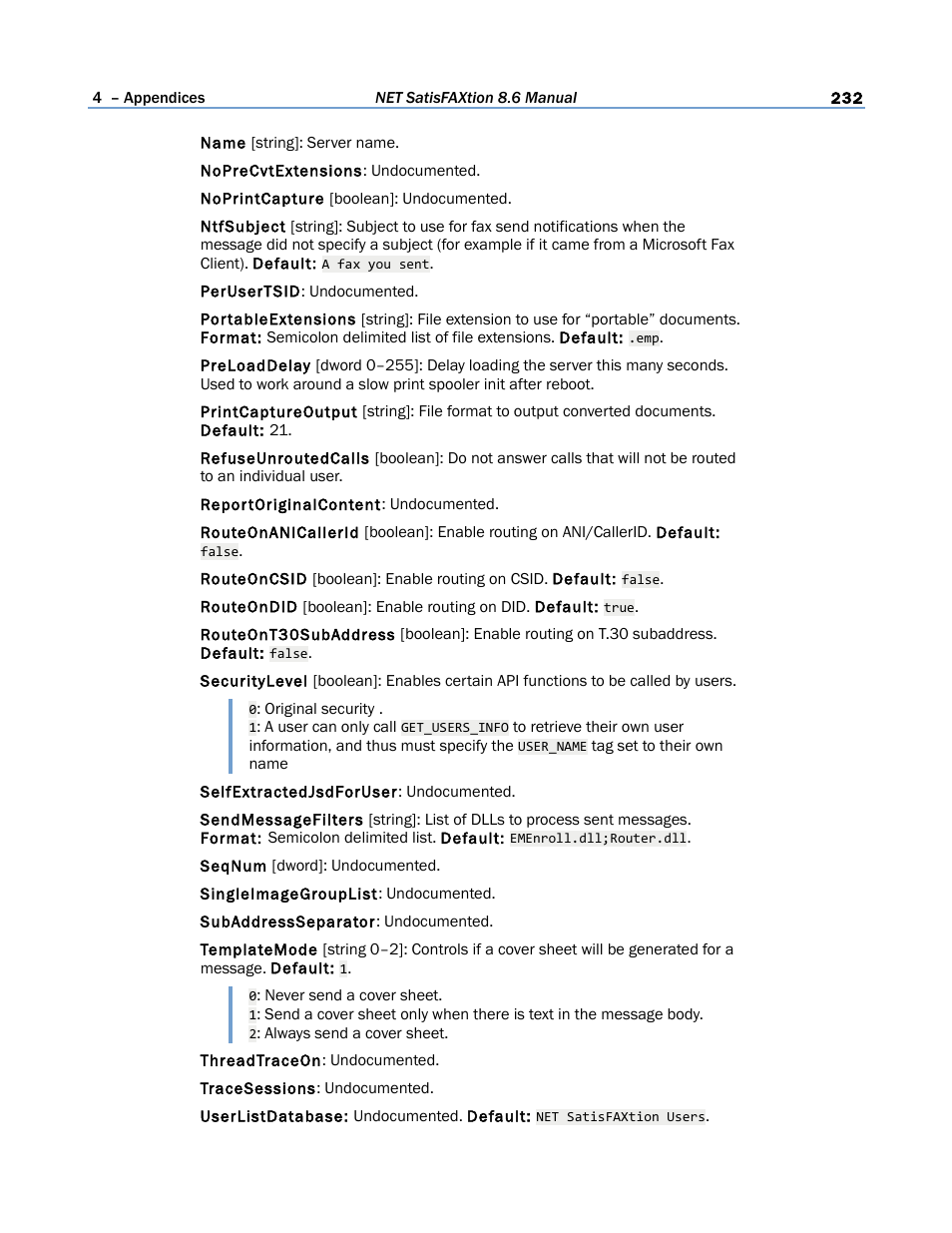 FaxBack NET SatisFAXtion 8.6 - Manual User Manual | Page 232 / 240