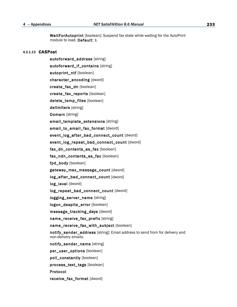 13 caspost | FaxBack NET SatisFAXtion 8.6 - Manual User Manual | Page 233 / 240