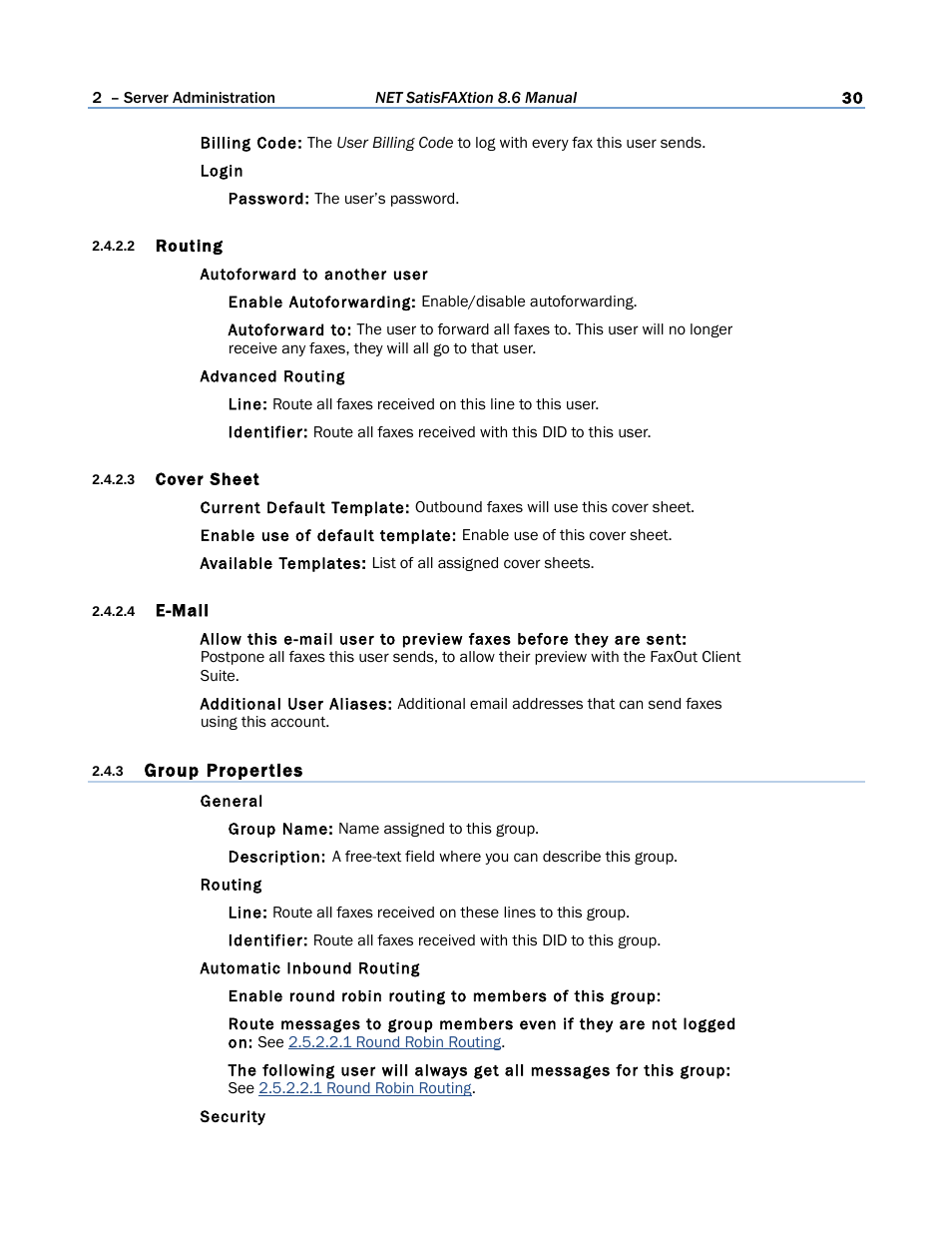 2 routing, 3 cover sheet, 4 e-mail | 3 group properties | FaxBack NET SatisFAXtion 8.6 - Manual User Manual | Page 30 / 240