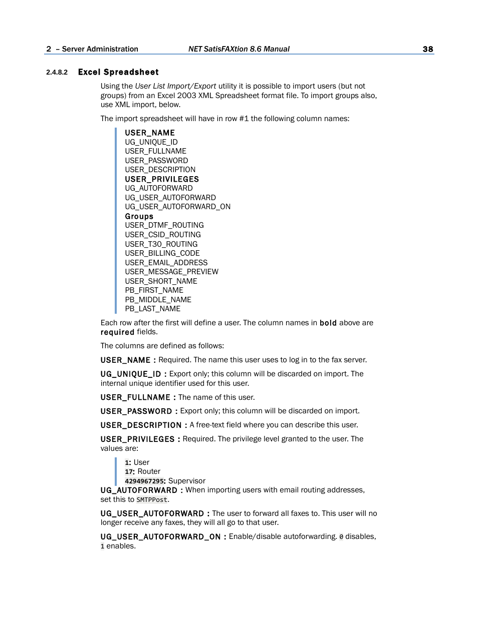 2 excel spreadsheet | FaxBack NET SatisFAXtion 8.6 - Manual User Manual | Page 38 / 240