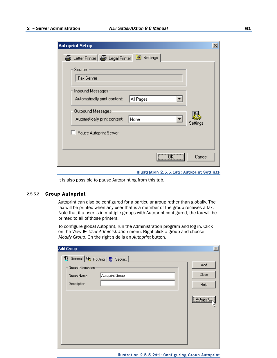 2 group autoprint | FaxBack NET SatisFAXtion 8.6 - Manual User Manual | Page 61 / 240