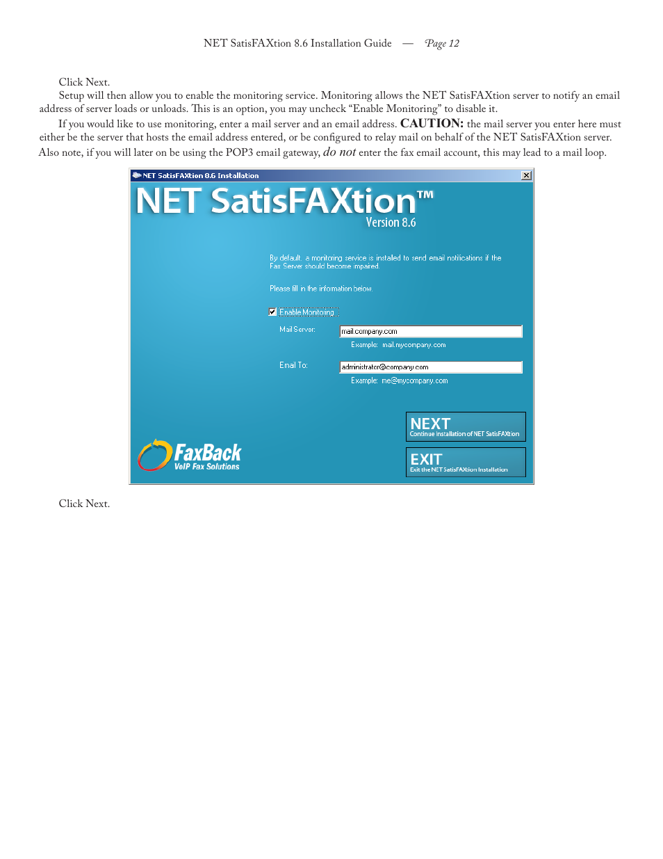 FaxBack NET SatisFAXtion 8.6 - Installation Guide User Manual | Page 12 / 22