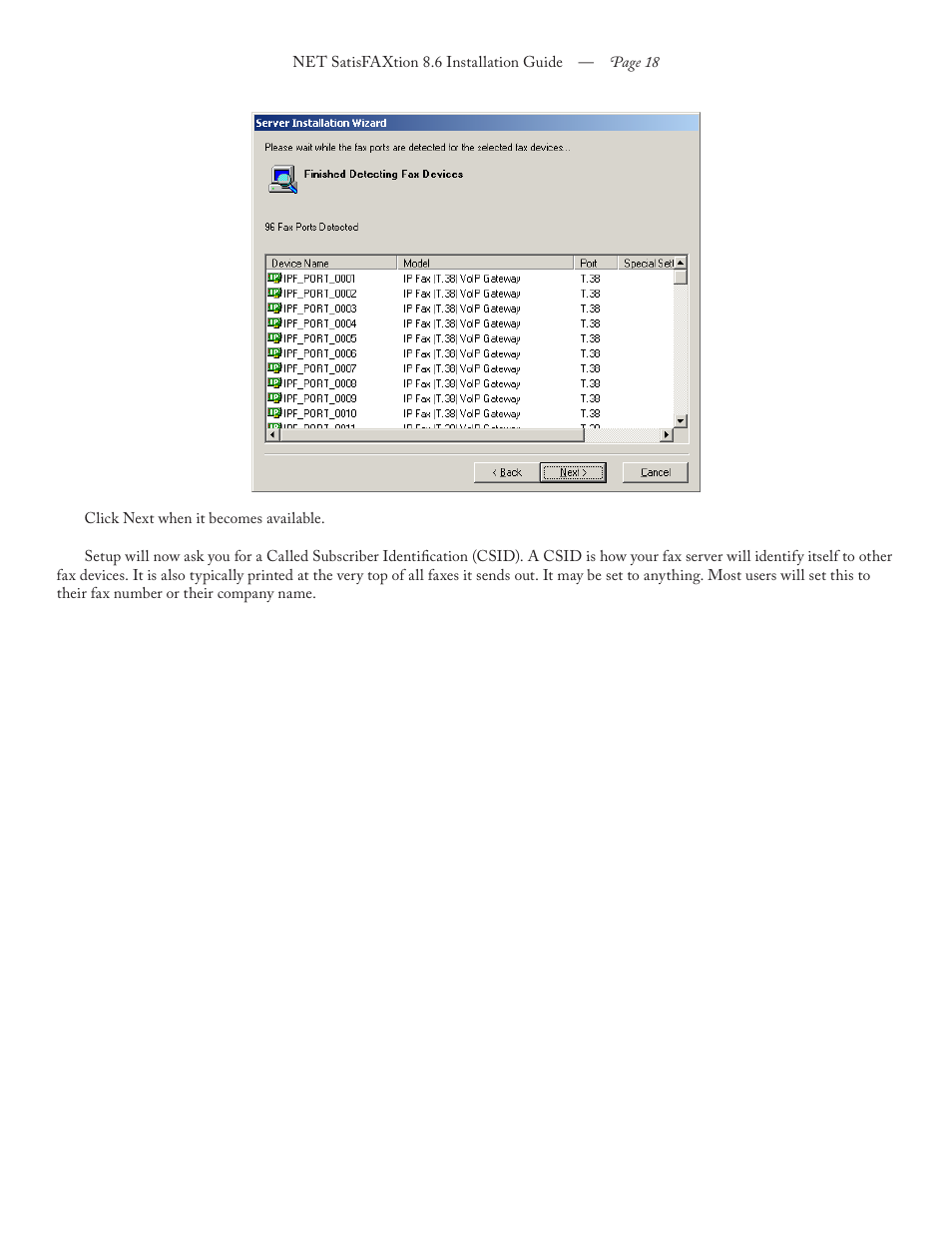 FaxBack NET SatisFAXtion 8.6 - Installation Guide User Manual | Page 18 / 22