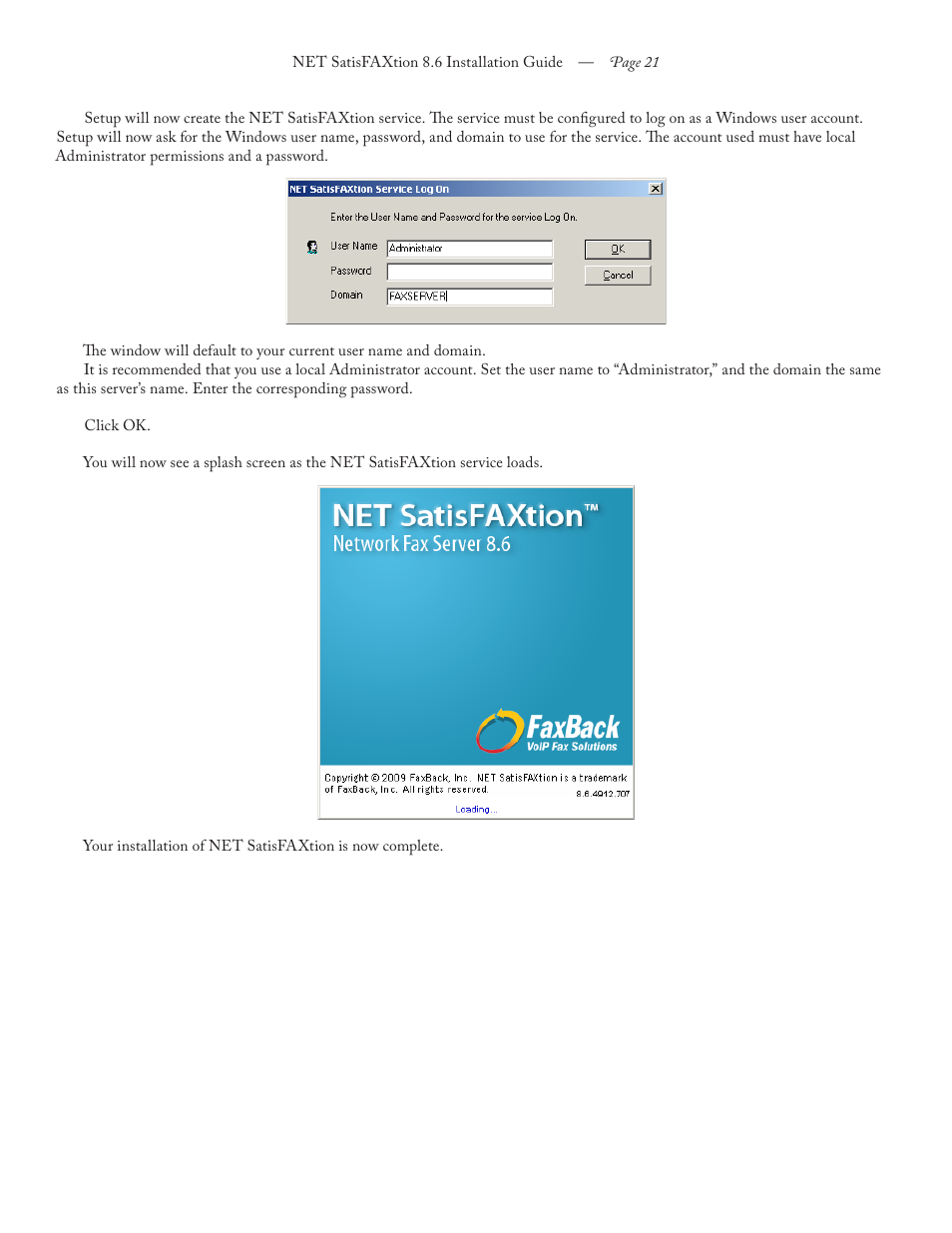 FaxBack NET SatisFAXtion 8.6 - Installation Guide User Manual | Page 21 / 22