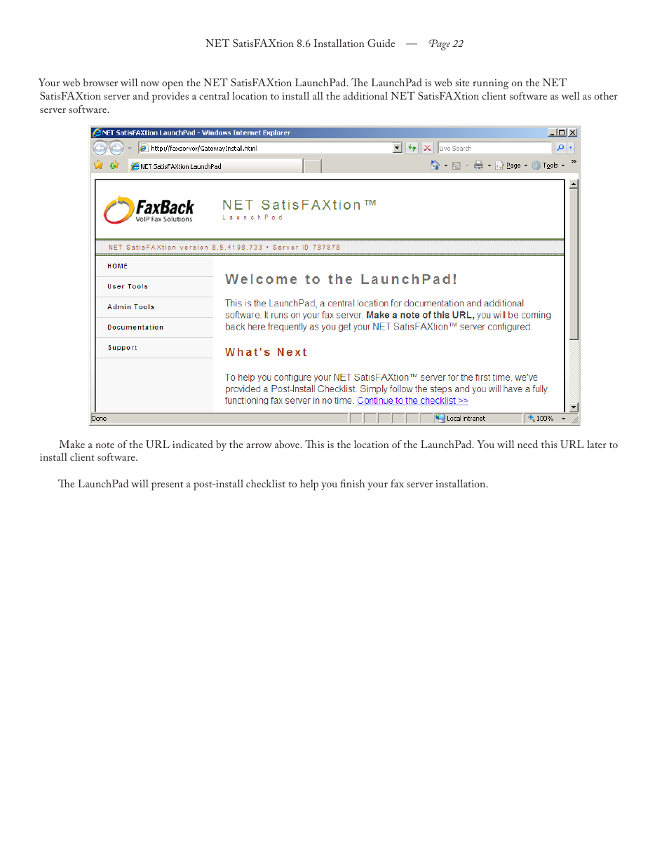 FaxBack NET SatisFAXtion 8.6 - Installation Guide User Manual | Page 22 / 22