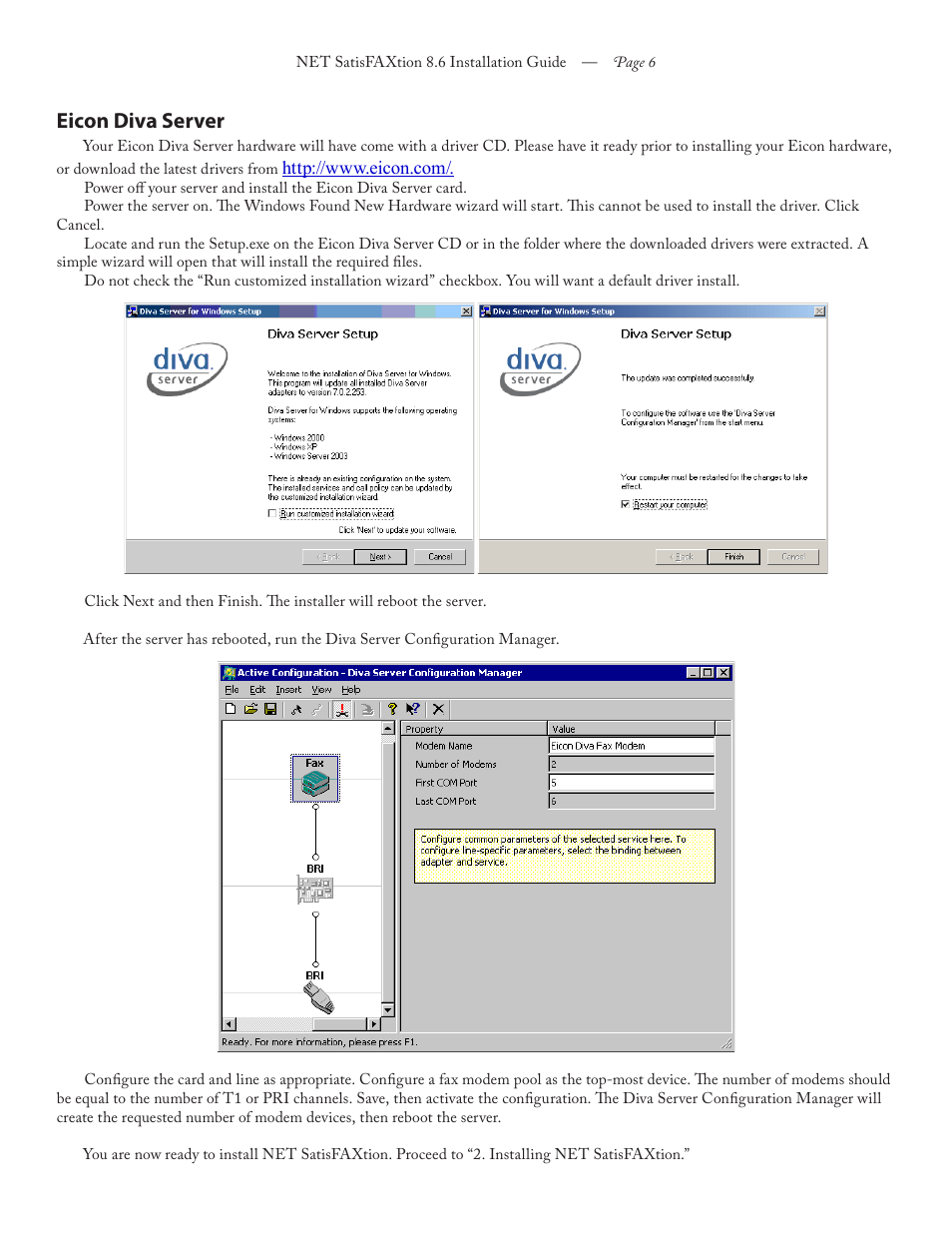 Eicon diva server | FaxBack NET SatisFAXtion 8.6 - Installation Guide User Manual | Page 6 / 22