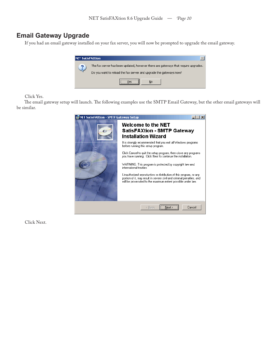 Email gateway upgrade | FaxBack NET SatisFAXtion 8.6 - Upgrade Guide User Manual | Page 10 / 13